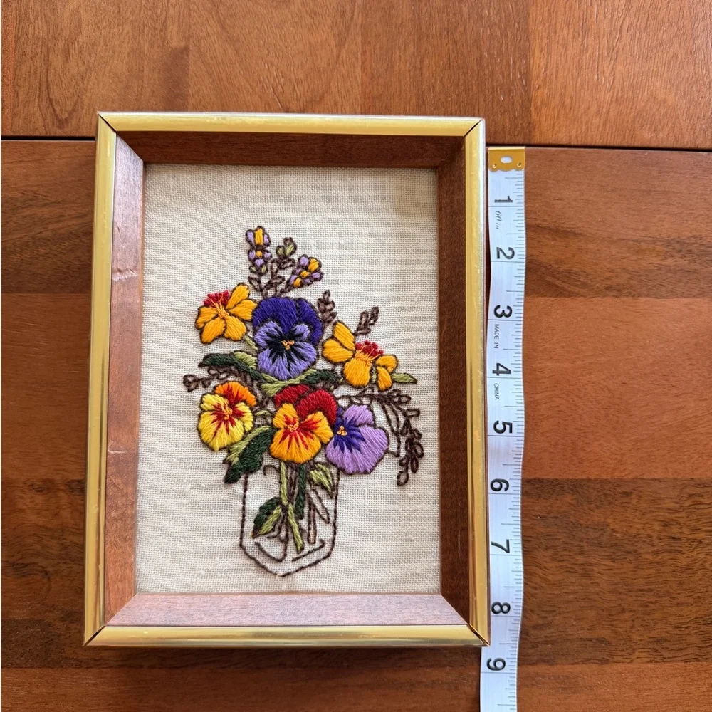 Vintage Floral Embroidered Wall Art - Picture 3 of 5